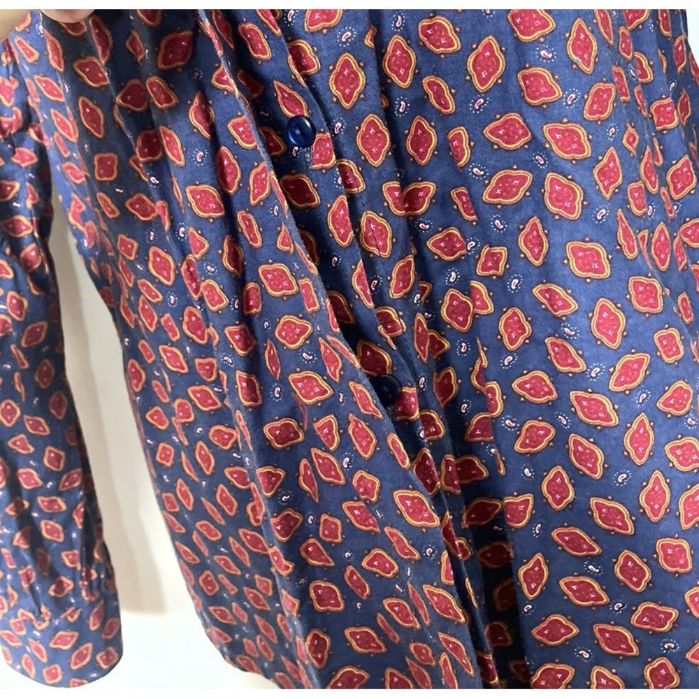 Vintage Top Lace Collar Paisley Print S Long Puff Sleeves Blue Red Button Up Y2K - Picture 7 of 12